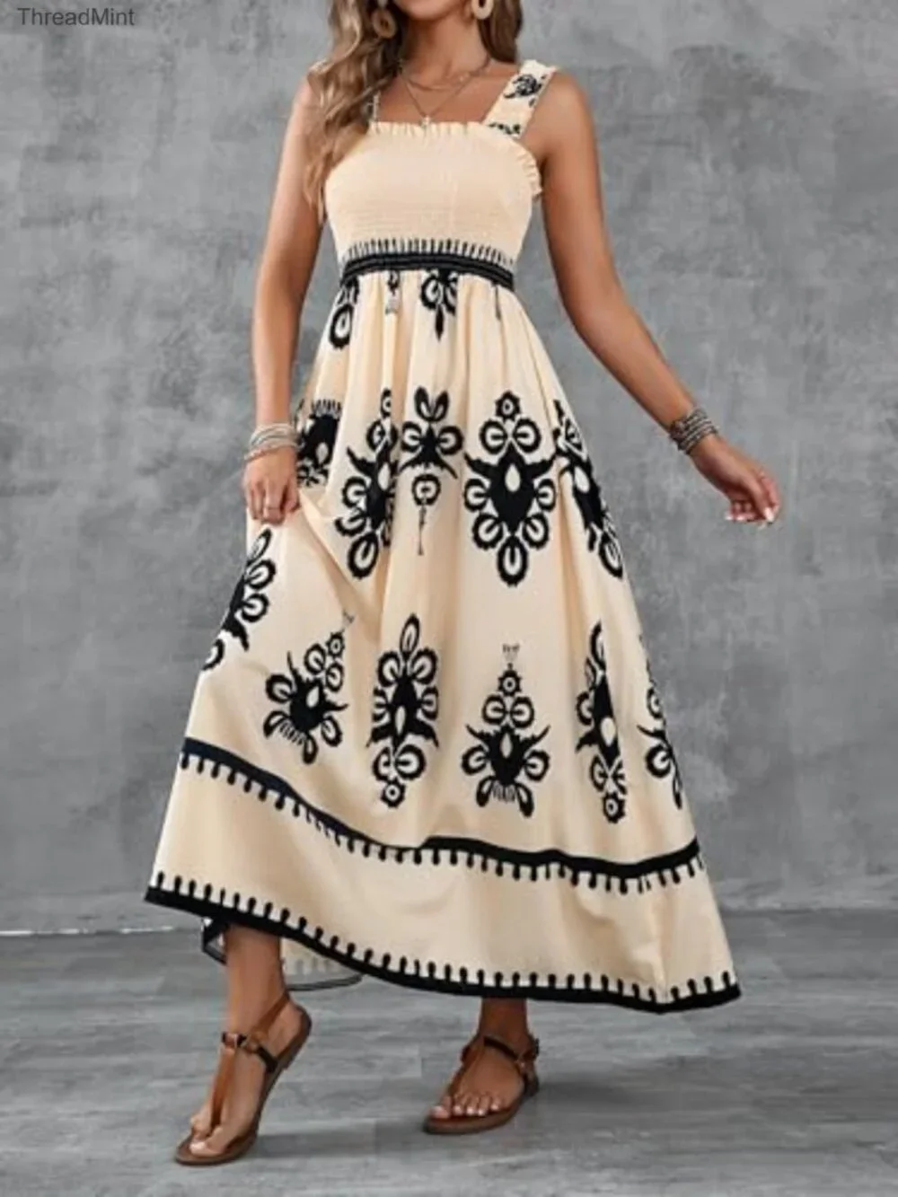 Maxi Dress Sleeveless Square Neck Boho Summer Beach Vacation - Picture 5 of 7